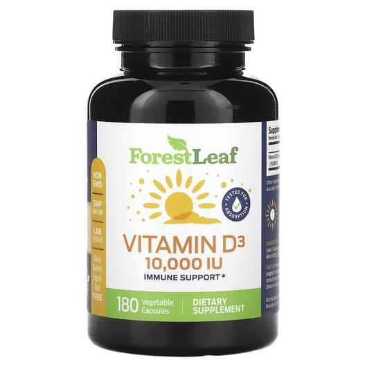 Основное фото товара Forest Leaf, Витамин D3, Vitamin D3 250 mcg 10000 IU, 180 капсул