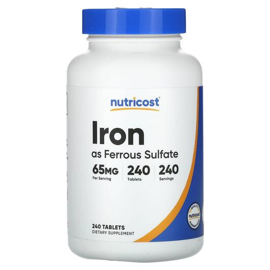 Основное фото товара Nutricost, Железо, Iron as Ferrous Sulfate 65 mg, 240 таблеток