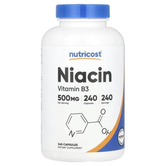 Основное фото товара Nutricost, Витамин B3 Ніацин, Niacin 500 mg, 240 капсул