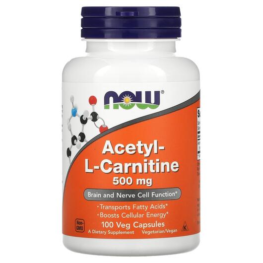 Основное фото товара NOW, Ацетилкарнитин, Acetyl-L-Carnitine, 100 капсул