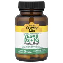 Vegan D3 + K2 Витамины D3 + K2 Country Life 60 капсул