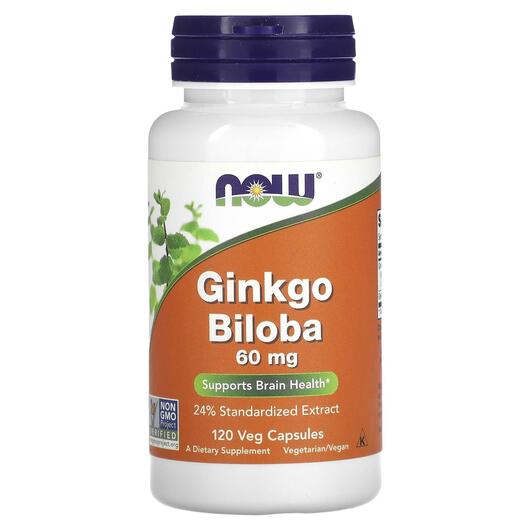 Основное фото товара NOW, Гинкго Билоба, Ginkgo Biloba 60 mg, 120 капсул