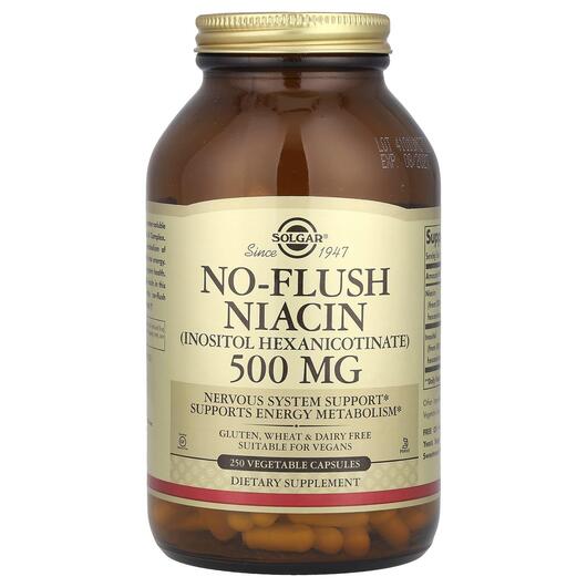 Основное фото товара Solgar, Ниацин 500 мг, No-Flush Niacin 500 mg, 250 капсул