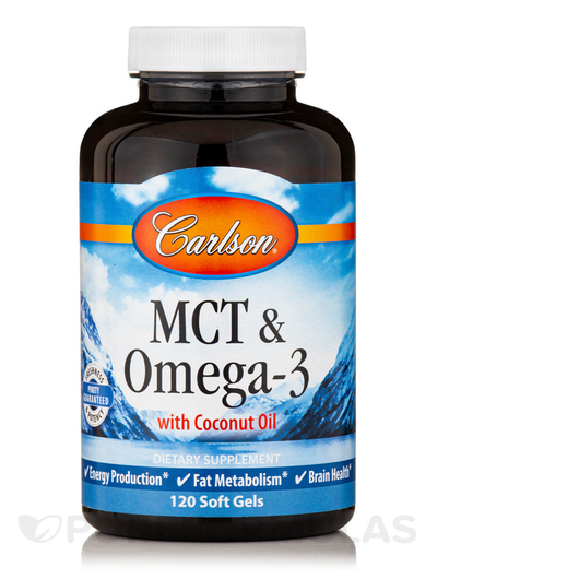 Основное фото товара Carlson, MCT Масло, MCT & Omega-3 with Coconut Oil, 120 капсу