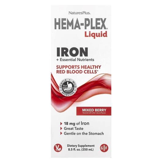 Основное фото товара Natures Plus, Гемаплекс со вкусом Ягод, Hema-Plex Liquid, 250 мл