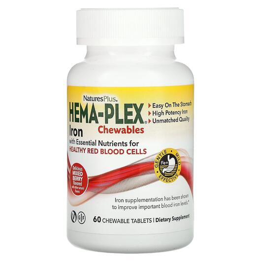 Основное фото товара Natures Plus, Гемаплекс, Hema-Plex Chewables, 60 конфет