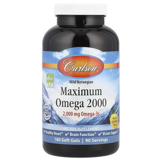 Основное фото товара Carlson, Омега-3 2000 мг, Maximum Omega 2000, 180 капсул