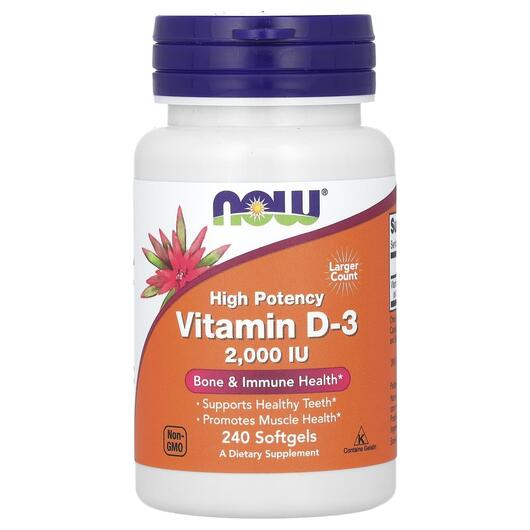 Основне фото товара NOW, Vitamin D-3 2000 IU, Вітамін D-3 2000 МО, 240 капсул