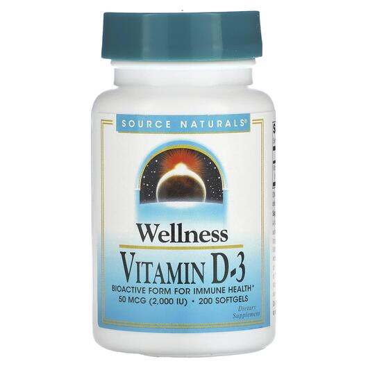 Основне фото товара Wellness Vitamin D-3 50 mcg 2000 IU, Вітамін D3, 200 капсул