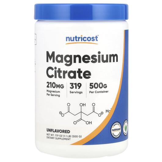 Основное фото товара Nutricost, Магний, Magnesium Citrate Unflavored 210 mg, 500 г