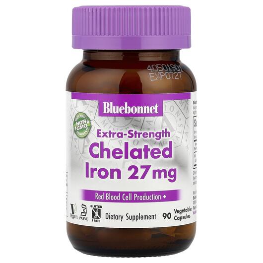 Основное фото товара Хелатное железо 27 мг, Chelated Iron 27 mg, 90 капсул