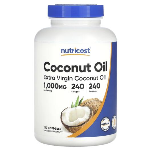 Основное фото товара Кокосовое масло, Extra Virgin Coconut Oil 1000 mg, 240 капсул