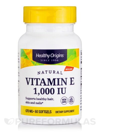 Основное фото товара Витамин E Токоферолы, Natural Vitamin E 1000 IU, 60 капсул