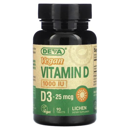 Основне фото товара Deva, Vegan Vitamin D 1000 IU, Вітамін D3, 90 таблеток
