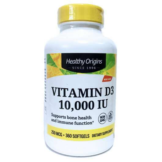 Основное фото товара Healthy Origins, Витамин D3, Vitamin D3 10000 IU, 360 капсул