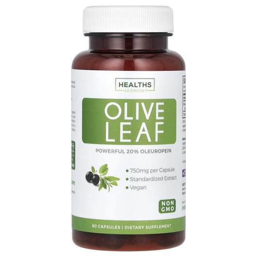 Основное фото товара Healths Harmony, Листья оливы, Olive Leaf 750 mg, 60 капсул