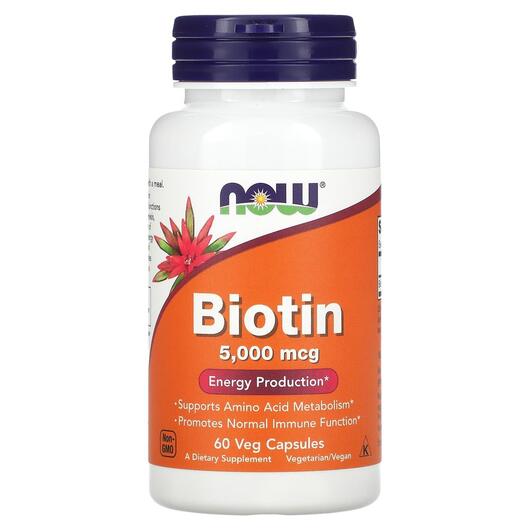 Основне фото товара NOW, Biotin 5000 mcg, Біотин 5000 мкг, 60 капсул