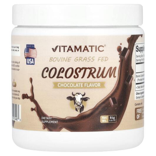 Основное фото товара Vitamatic, Колострум, Bovine Grass Fed Colostrum Chocolate, 81 г