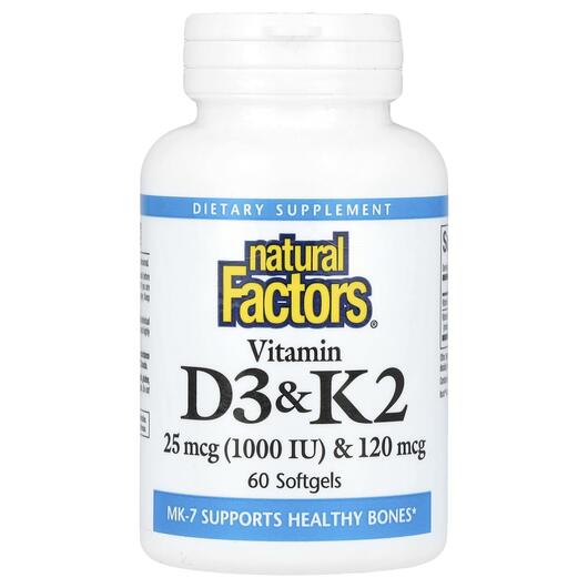 Основное фото товара Natural Factors, Витамин D3 K2, Vitamin D3 & K2, 60 капсул