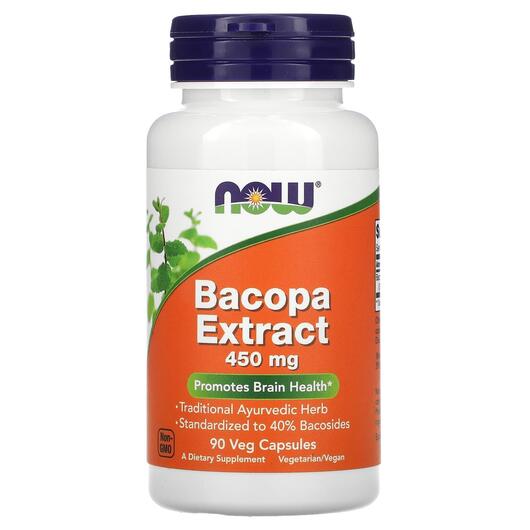 Основное фото товара NOW, Бакопа 450 мг Экстракт, Bacopa Extract 450 mg, 90 капсул