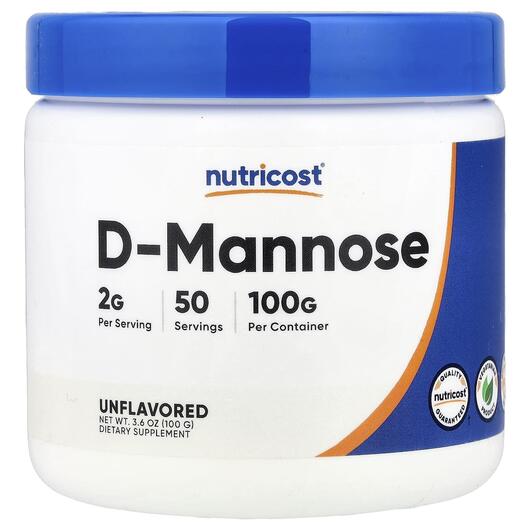 Основное фото товара Nutricost, Д-манноза, D-Mannose Unflavored, 100 г