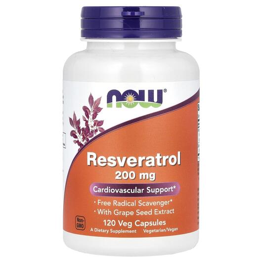 Основное фото товара NOW, Ресвератрол 200 мг, Natural Resveratrol 200 mg, 120 капсул