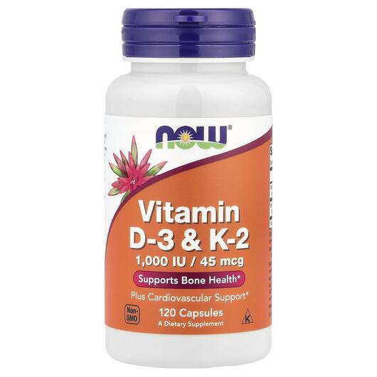 Основное фото товара NOW, Витамин D3 и К2, Vitamin D3 & K2 1000 IU, 120 капсул