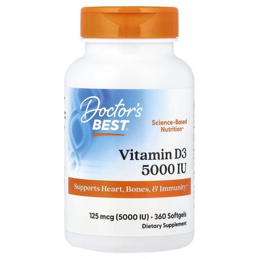 Основне фото товара Doctor's Best, Vitamin D3 5000 IU, Вітамін D3, 360 капсул