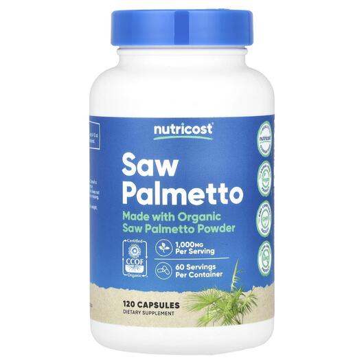 Основное фото товара Nutricost, Со Пальметто, Saw Palmetto 500 mg, 120 капсул