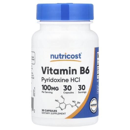 Основное фото товара Nutricost, Витамин B, Vitamin B6 100 mg, 30 капсул