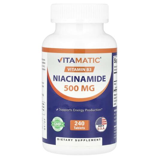Основное фото товара Vitamatic, Витамин B3 Ніацин, Niacinamide 500 mg, 240 таблеток