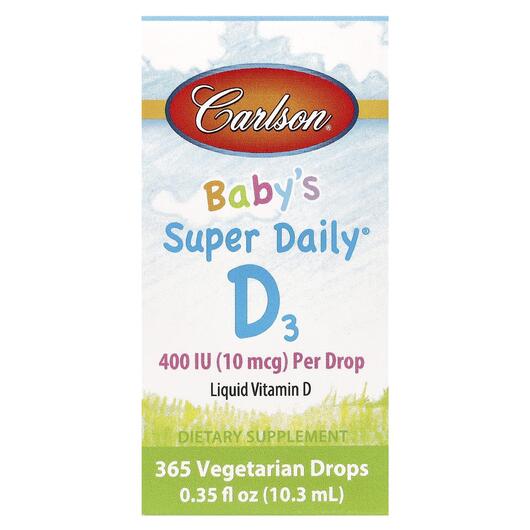 Основне фото товара Carlson, Baby's Super Daily D3 400 IU, Вітамін D3, 10.3 мл