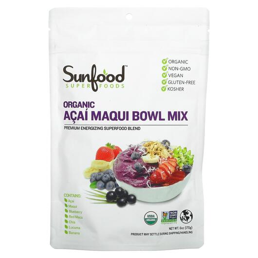 Основное фото товара Sunfood, Ягоды Асаи, Organic Acai Maqui Bowl Mix, 170 г