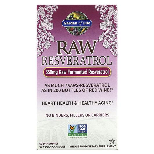 Основное фото товара Garden of Life, Ресвератрол, RAW Resveratrol 350 mg, 60 капсул