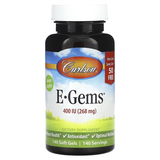 Основное фото товара Витамин E Токоферолы, E-Gems 400 IU 268 mg 90 +, 44 капсул