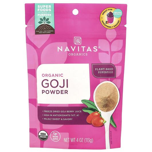 Основное фото товара Navitas Organics, Ягоды Годжи, Organic Goji Powder, 113 г