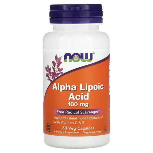 Основное фото товара NOW, Альфа-липоевая, Alpha Lipoic Acid 100 mg, 60 капсул