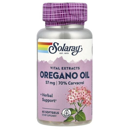 Основное фото товара Solaray, Масло Орегано 70% Карвакрол, Oregano Oil, 60 капсул