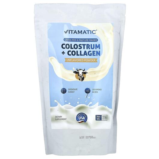 Основне фото товара Vitamatic, Colostrum + Collagen Powder Unflavored, Колаген, 454 г