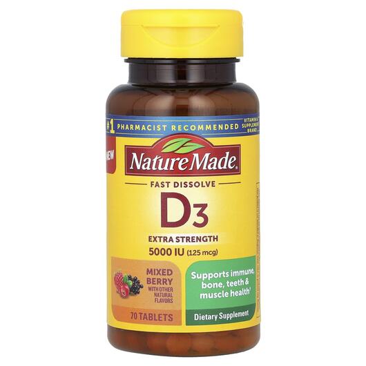 Основне фото товара Fast Dissolve D3 Extra Strength Mixed Berry, Вітамін D3, 70 табле