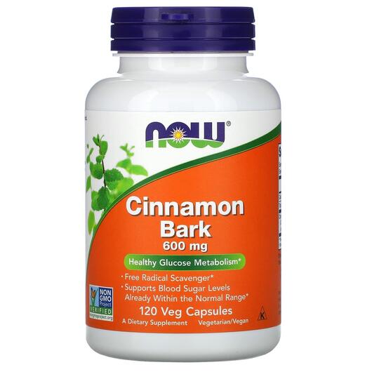 Основное фото товара NOW, Корица Кора 600 мг, Cinnamon Bark 600 mg, 120 капсул