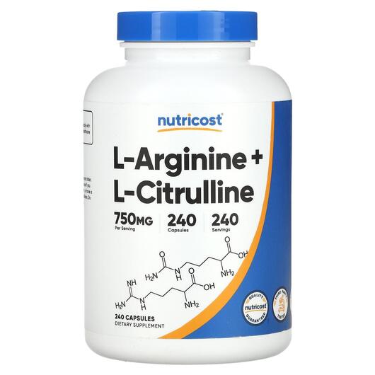 Основное фото товара Nutricost, L-Аргинин, L-Arginine + L-Citrulline, 240 капсул