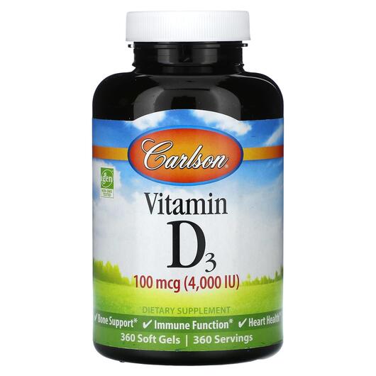 Основне фото товара Carlson, Vitamin D3 4000 IU, Вітамін D3, 360 капсул
