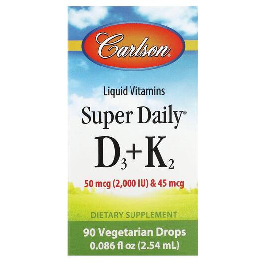Основное фото товара Carlson, Витамины D3 + K2, Super Daily D3 + K2, 2.54 мл