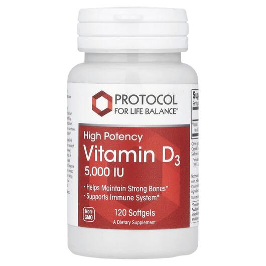 Основне фото товара Vitamin D3 High Potency 5000 IU, Вітамін D3, 120 капсул