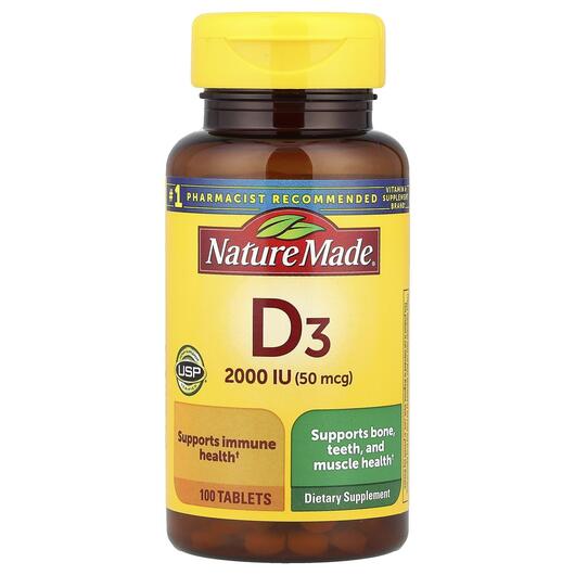 Основне фото товара Nature Made, Vitamin D3 50 mcg, Вітамін D3, 100 таблеток