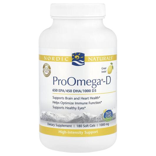 Основное фото товара Nordic Naturals, Омега + D3 1000 мг, ProOmega-D 1000, 180 капсул