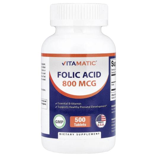Основне фото товара Folic Acid 800 mcg, Вітамін B9 Фолієва кислота, 500 таблеток