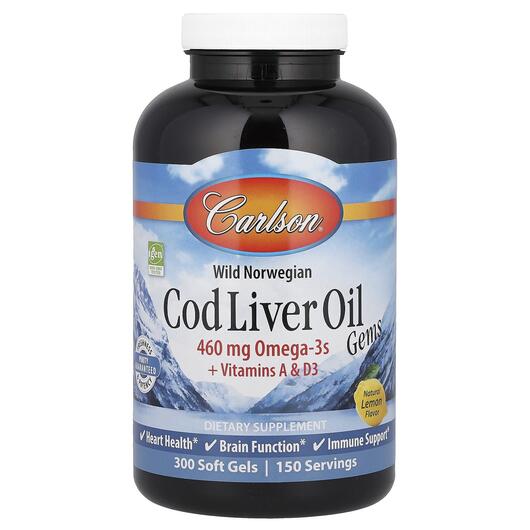 Основне фото товара Wild Norwegian Cod Liver Oil Gems, Олія печінки тріски, 300 капсу