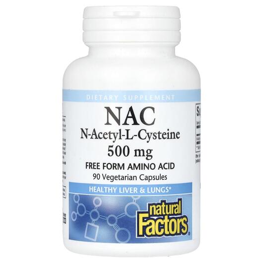 Основне фото товара Natural Factors, NAC 500 mg, N-ацетилцистеїн, 90 капсул